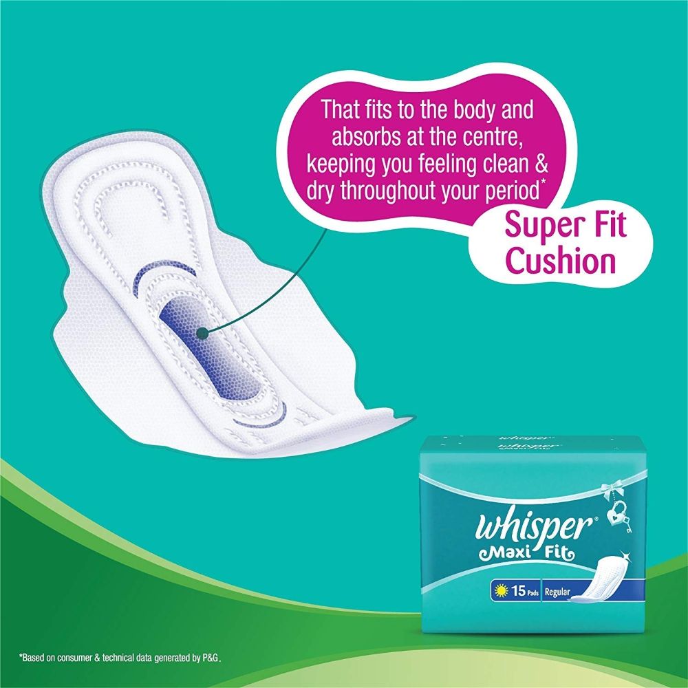 Whisper Maxi Fit Sanitary Pads Regular, 15 Count, Pack of 1 Whisper Maxi Fit Sanitary Pads Regular, 15 Count, Pack of 1