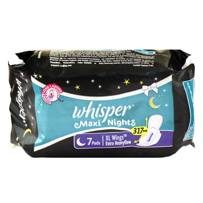 Whisper Maxi Nights WIngs Sanitary Pads XL, 7 Count, Pack of 1