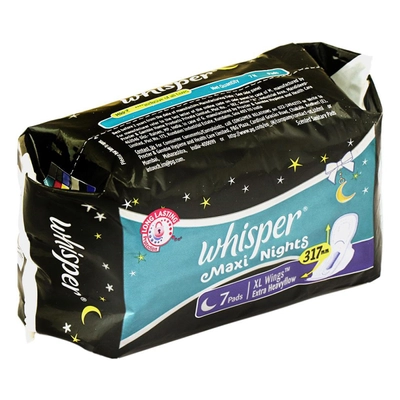 Whisper Maxi Nights WIngs Sanitary Pads XL, 7 Count, Pack of 1