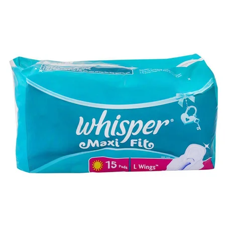 Whisper Maxi Fit Wings Sanitary Pads Large, 15 Count