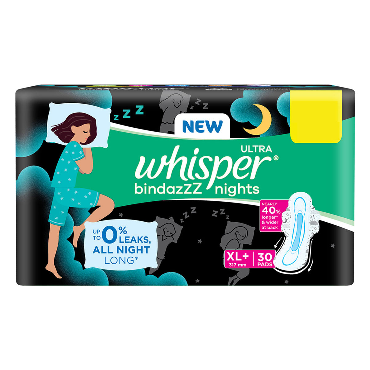 Buy Whisper Ultra Bindazzz Nights Sanitary Pads XL+, 30 Count Online