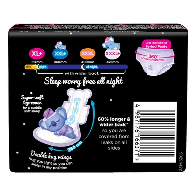 Whisper Bindazzz Nights Koala Soft Sanitary Pads XXL+, 5 Count, Pack of 1