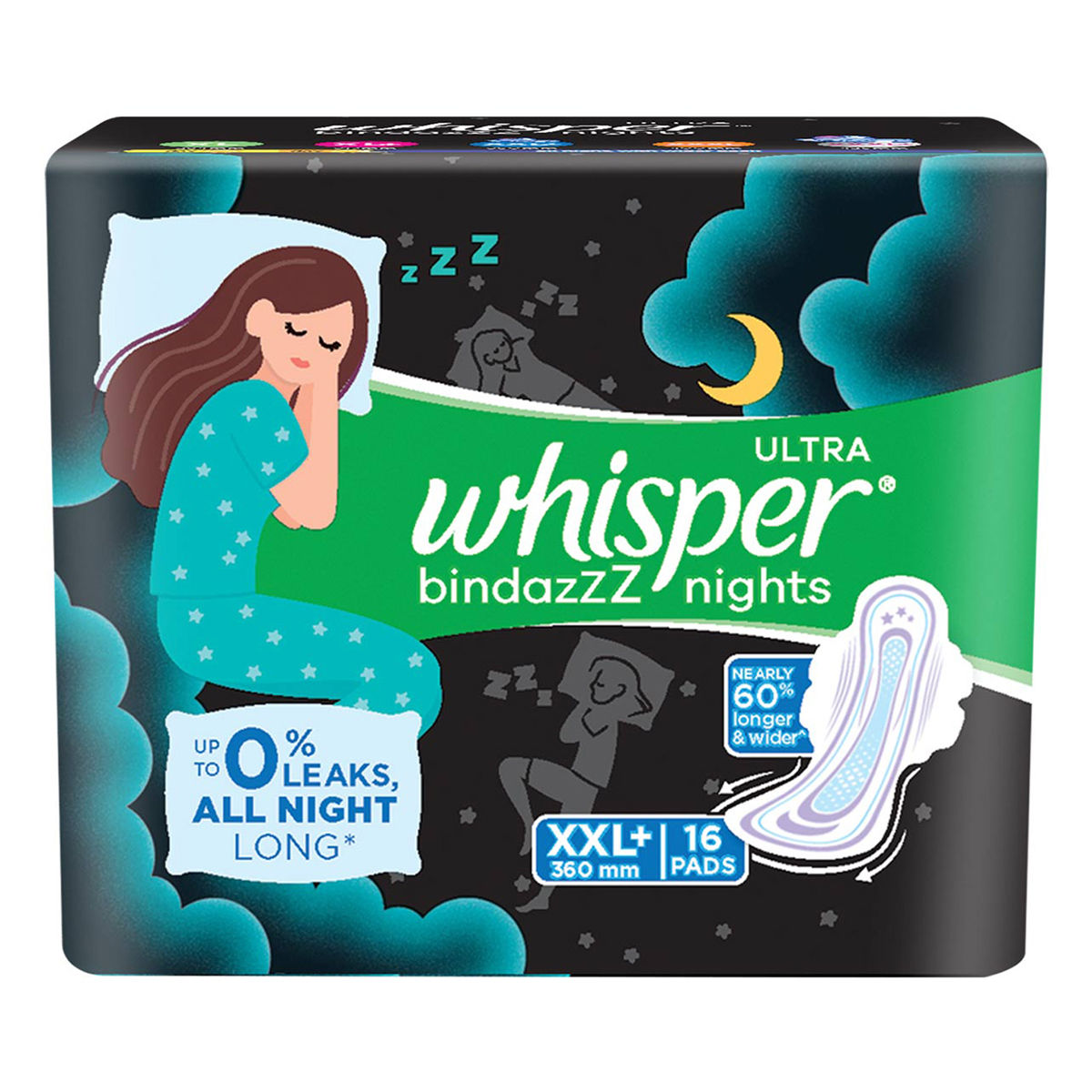 Buy Whisper Bindazzz Nights Sanitary Pads XXL+, 16 Count Online