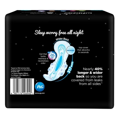 Whisper Ultra Bindazzz Nights Sanitary Pads XL+, 40 Count, Pack of 1