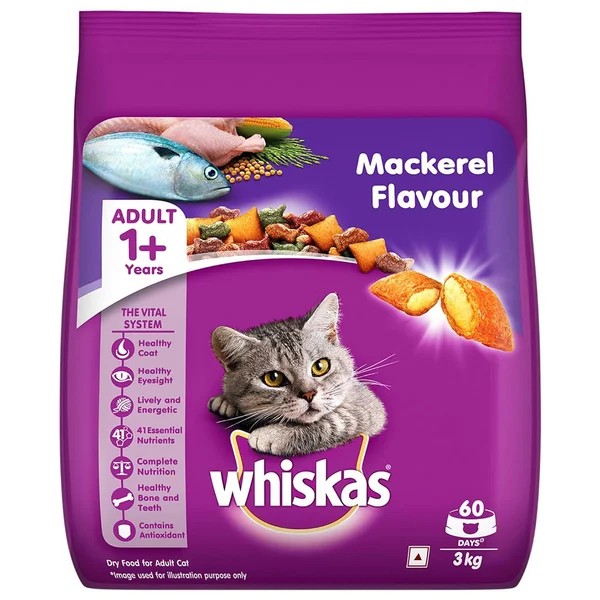 Whiskas Adult Mackerel Flavour Cat Food, 3 kg