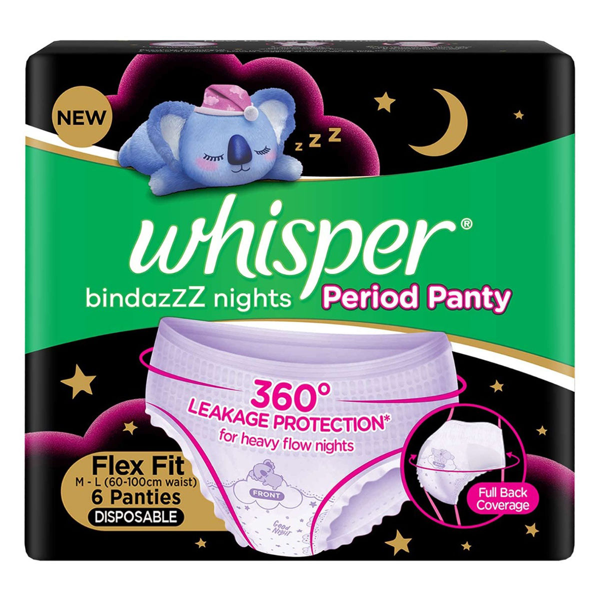 Buy Whisper Bindazzz Nights Period Panty Medium-Large, 6 Count Online