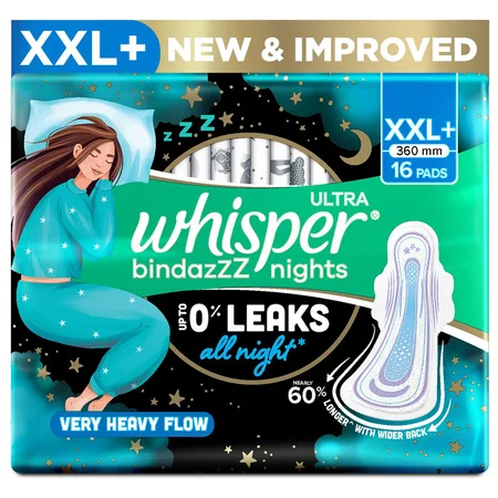 Whisper Bindazzz Nights Sanitary Pads XXL, 16 Count