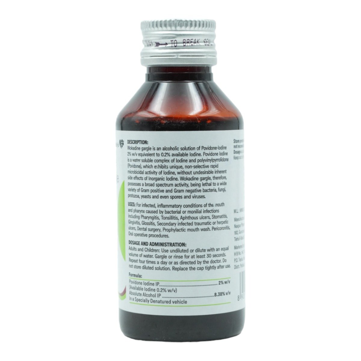 Wokadine Germicide Gargle 2% with Menthol 100 ml, Pack of 1 LIQUID Wokadine Germicide Gargle 2% with Menthol 100 ml, Pack of 1 LIQUID