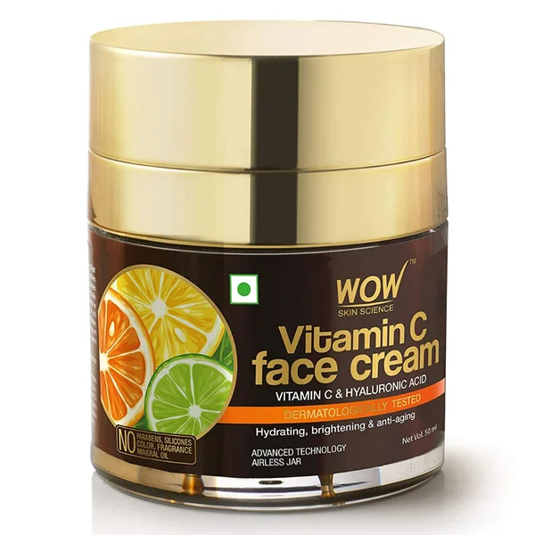Wow Skin Science Vitamin C Face Cream 50 ml | Vitamin C & Hyaluronic Acid | Hydrates & Brightens Skin | Anti Aging Face Cream For Radiant Glow | For All Skin Type