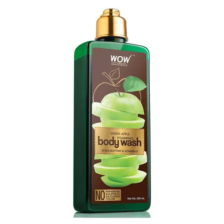 WOW Skin Science Green Apple Foaming Body Wash 250 ml | Shea Butter & Vitamin E | Soothes & Nourishes Skin