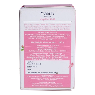 Yardley London English Rose Luxury Soap 100 gm | Cleanses Skin | With Fragrance Of English Rose, Pack of 1