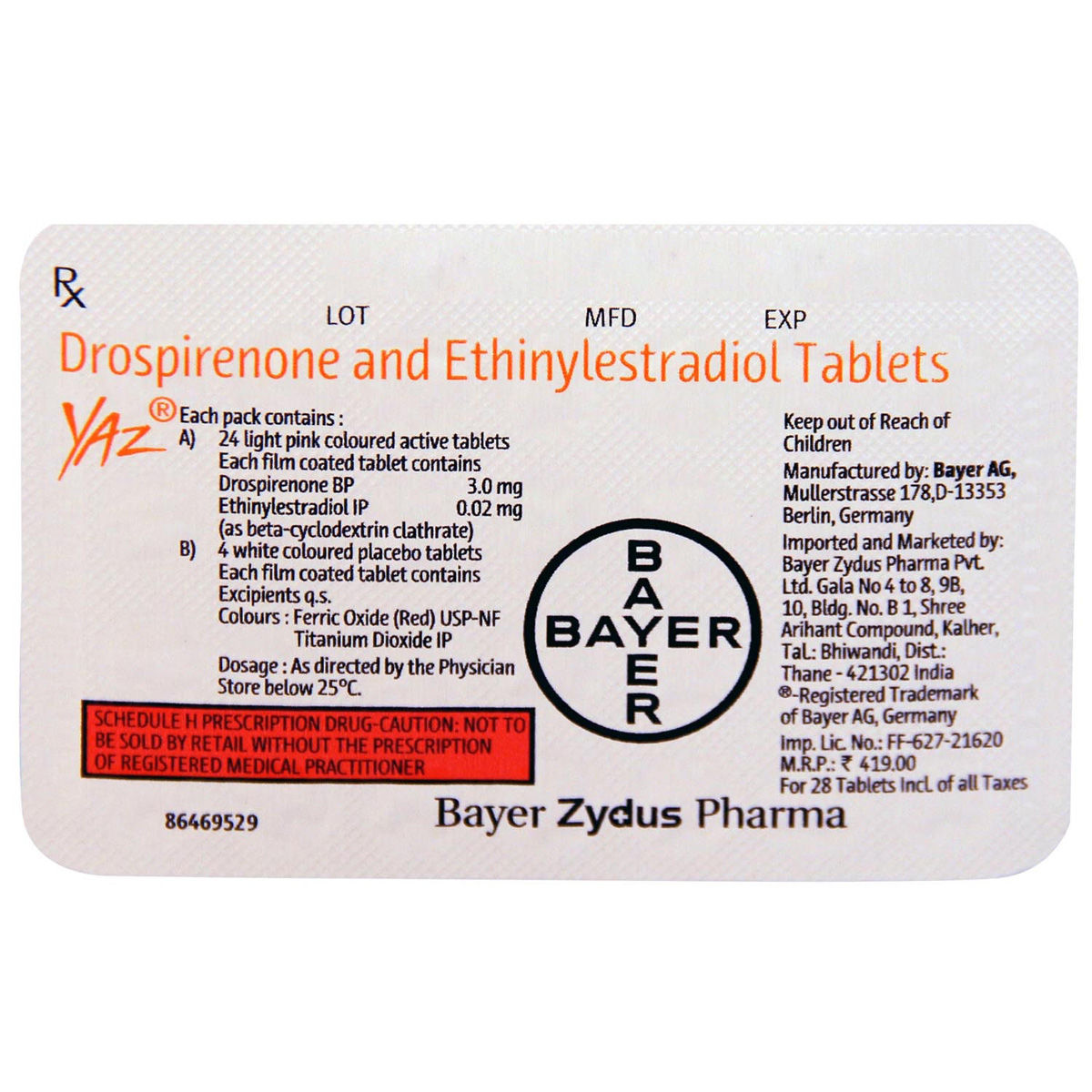 Yaz Tablet 28's Price, Uses, Side Effects, Composition Apollo Pharmacy