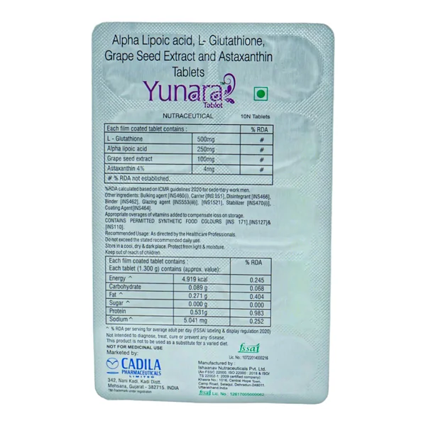 Yunara Tablet 10's, Pack of 10 TabletS