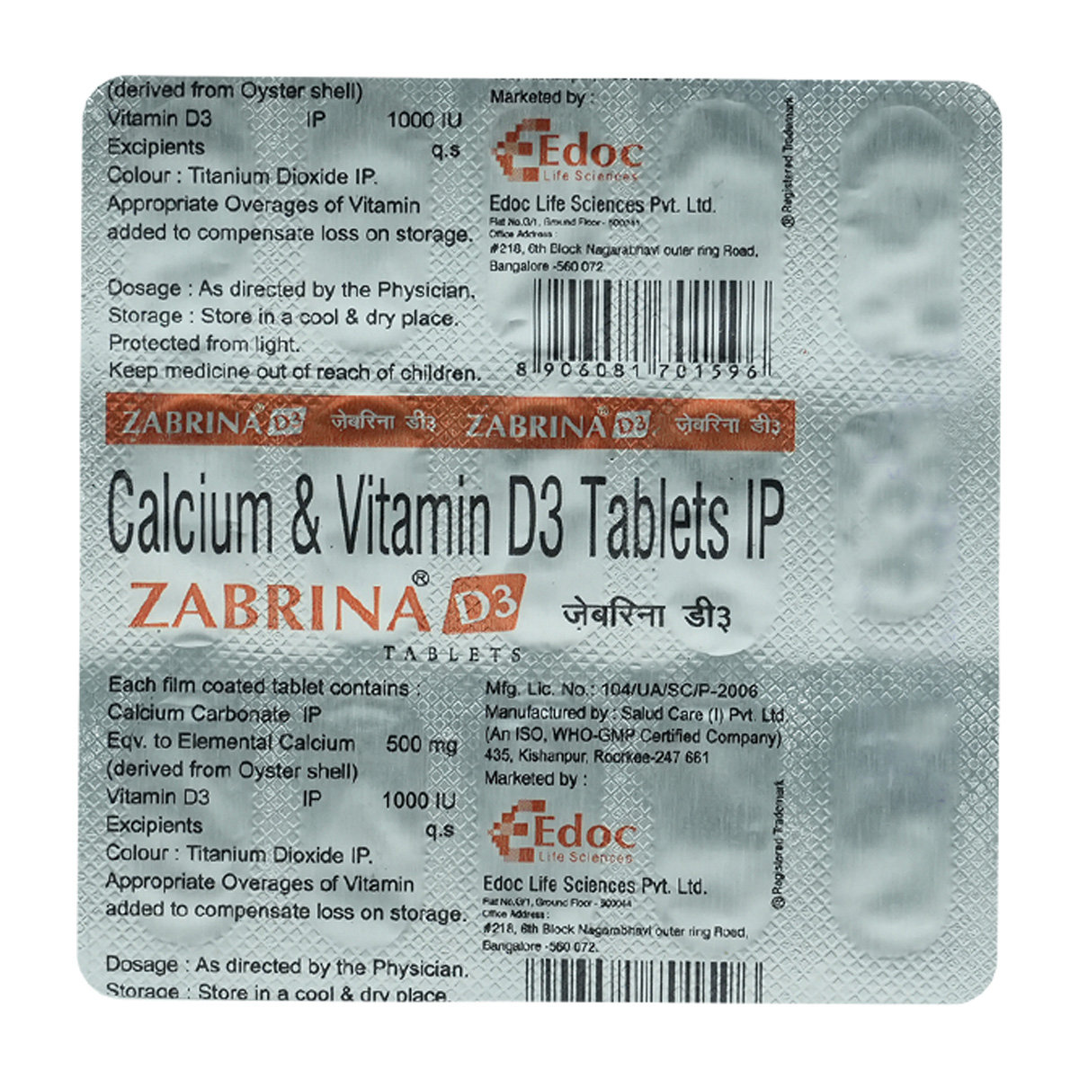 Zabrina D3 500/1000 Tablet 15's, Pack of 15 Zabrina D3 500/1000 Tablet 15's, Pack of 15