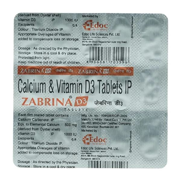 Zabrina D3 500/1000 Tablet 15's, Pack of 15