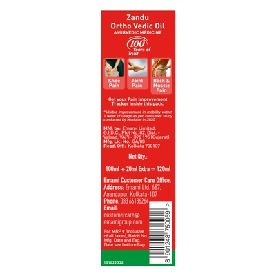 Zandu Ortho Vedic Oil, 120 ml, Pack of 1