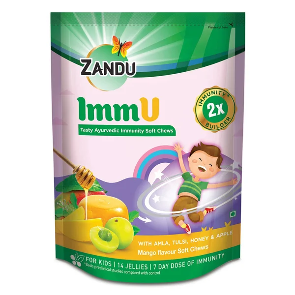 Zandu ImmU Tasty Ayurvedic Immunity Soft Chews Mango Flavour Jellies, 84 gm
