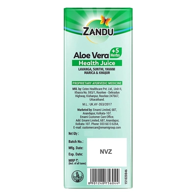 Zandu Aloe Vera +5 Herbs Health Juice, 1000 ml, Pack of 1