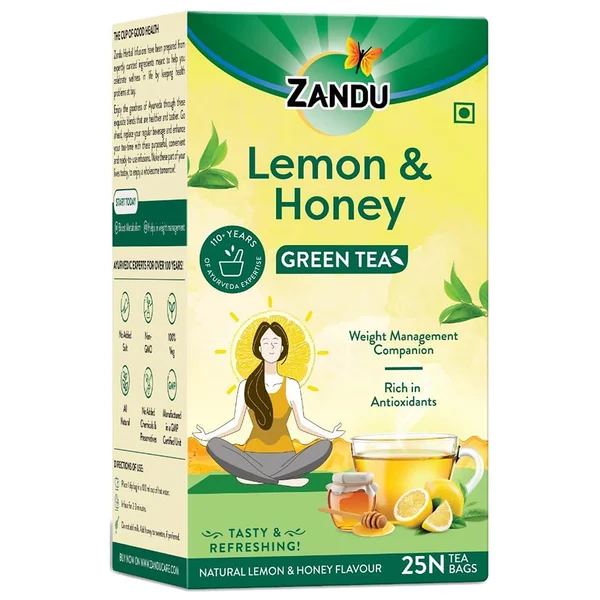 Zandu Lemon & Honey Green Tea Bags, 25 Count