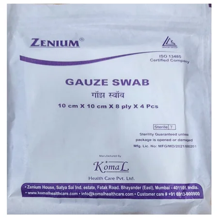Komal Zenium Gauze Swab 10 X 10 Cm X 8 Plyx, 4 Pack