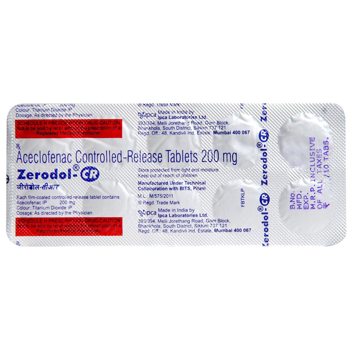 Zerodol CR Tablet 10's, Pack of 10 TABLETS Zerodol CR Tablet 10's, Pack of 10 TABLETS