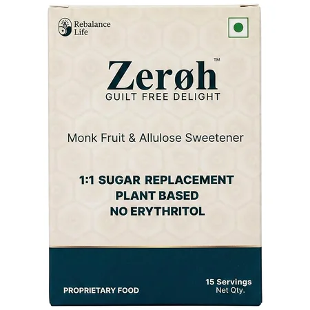 Zeroh Guilt Free Monk Fruit & Allulose Sweetner, 75 gm (5X15 gm)