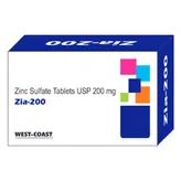 Zia-200 Zinc Sulphate USP 200 mg, 100 Tablets, Pack of 1