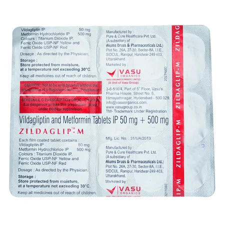 Zildaglip-M 50 mg/500 mg Tablet 15's