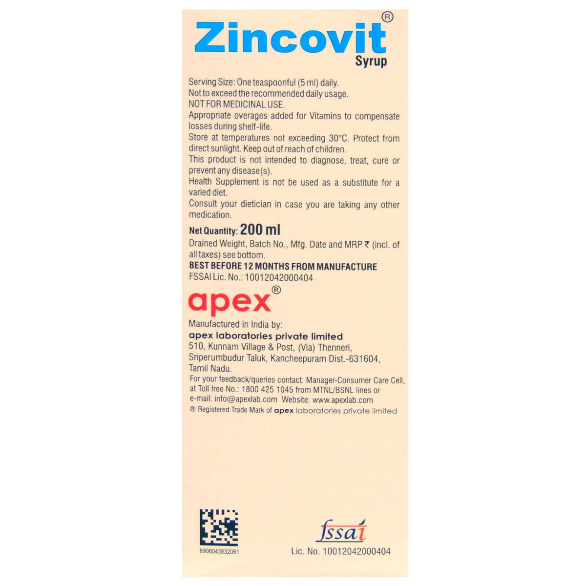 Zincovit Syrup 200 ml Price, Uses, Side Effects, Composition Apollo