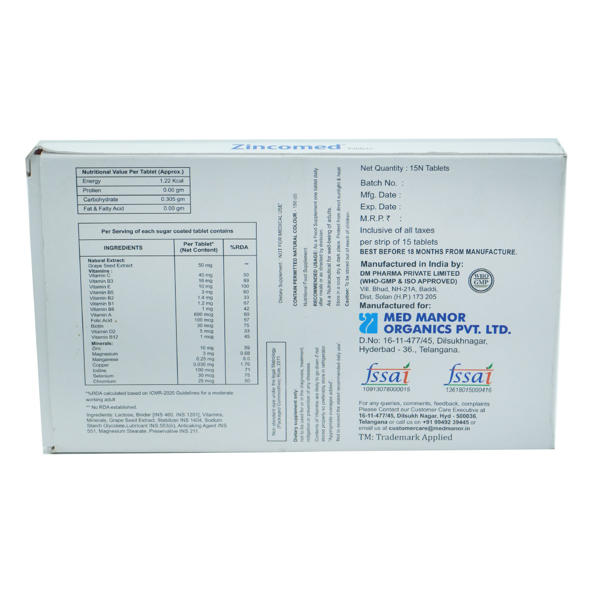 Zincomed Tablet 15's, Pack of 15 TABLETS Zincomed Tablet 15's, Pack of 15 TABLETS