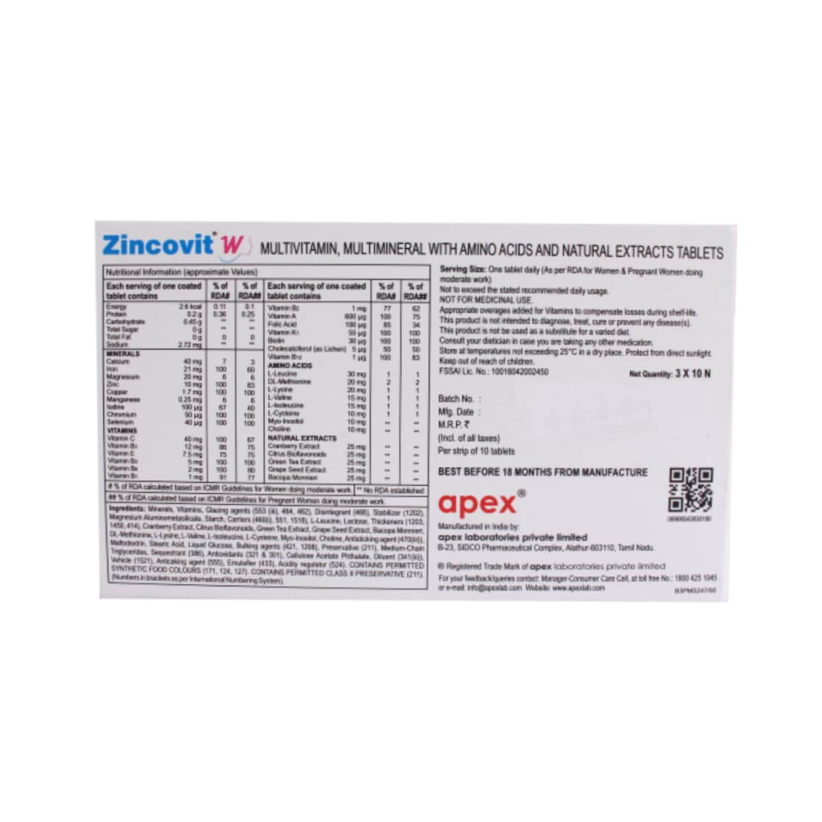 Zincovit W 10's, Pack of 10 Zincovit W 10's, Pack of 10