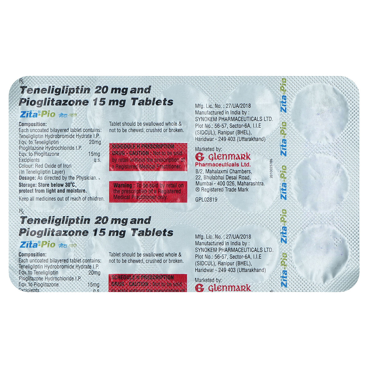 Buy Zita-Pio 10mg/ 15 mg Tablet 15's Online