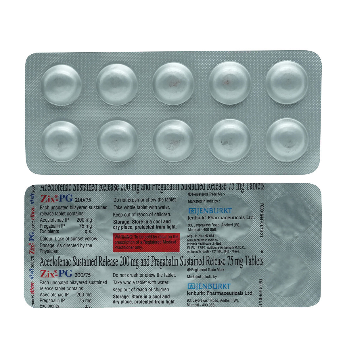 Zix-PG 200 mg/75 mg Tablet 10's, Pack of 10 TabletS Zix-PG 200 mg/75 mg Tablet 10's, Pack of 10 TabletS