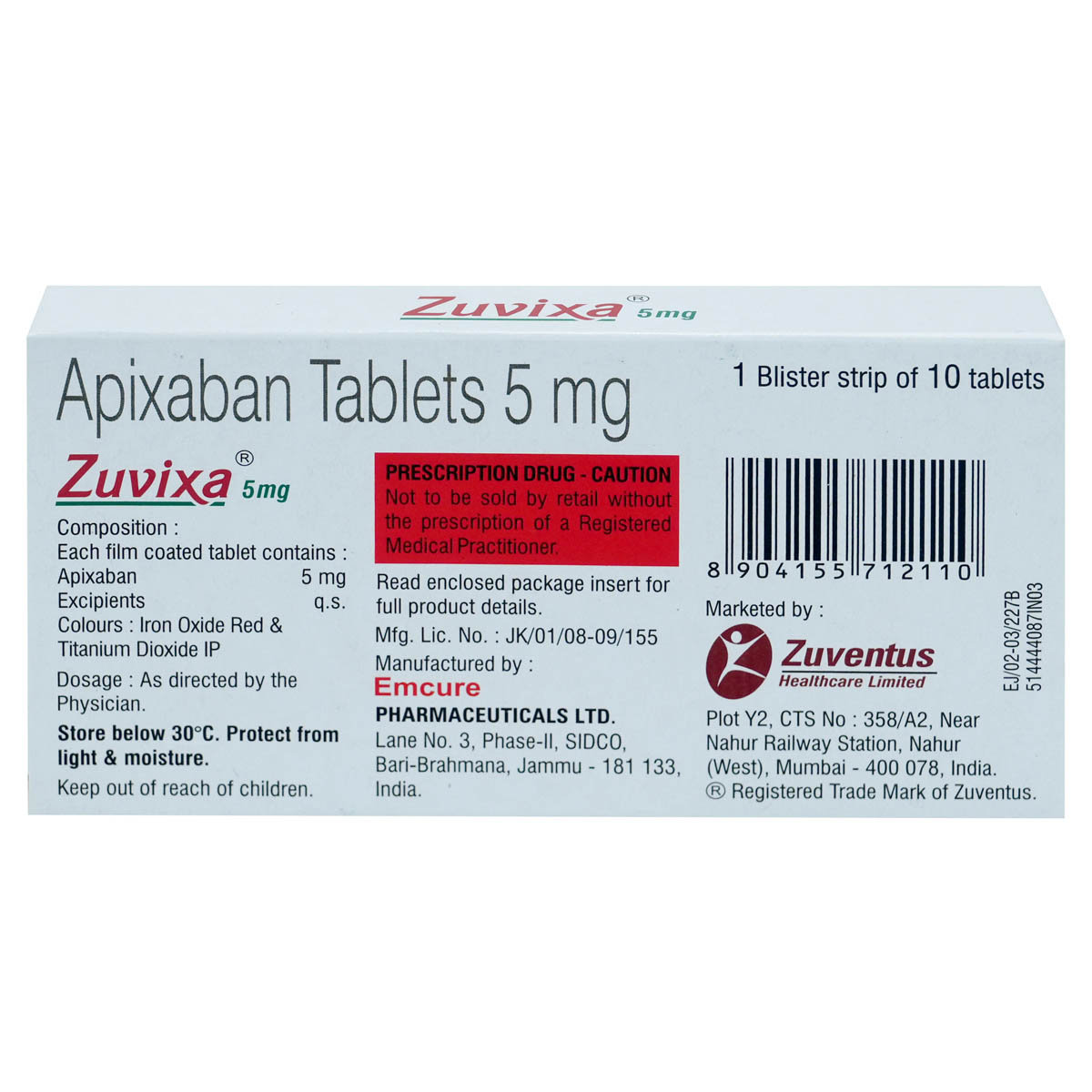 Zuvixa 5 mg Tablet 10's, Pack of 10 TabletS Zuvixa 5 mg Tablet 10's, Pack of 10 TabletS