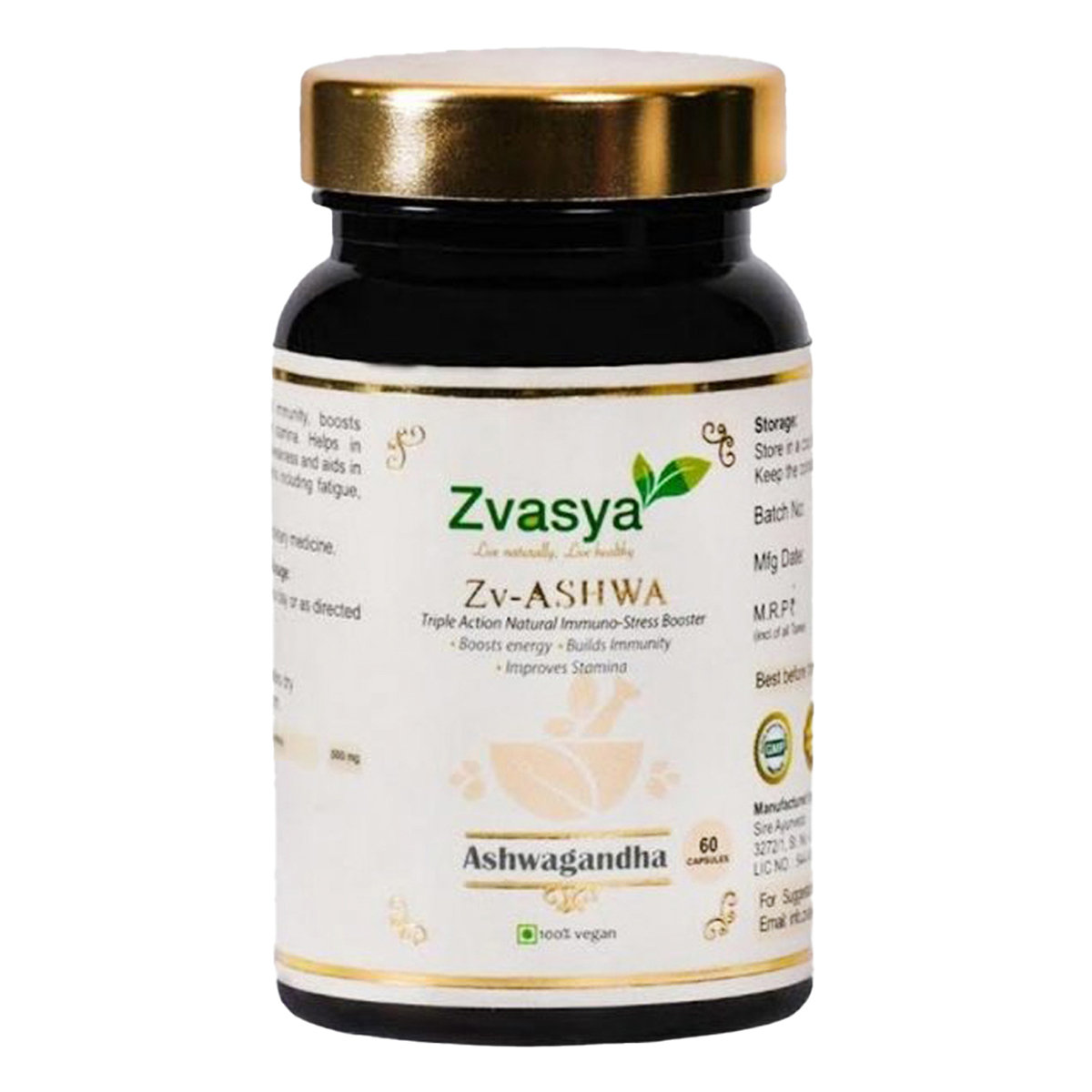 Zvasya Zv-Ashwa Ashwagandha, 60 Capsules, Pack of 1 Zvasya Zv-Ashwa Ashwagandha, 60 Capsules, Pack of 1