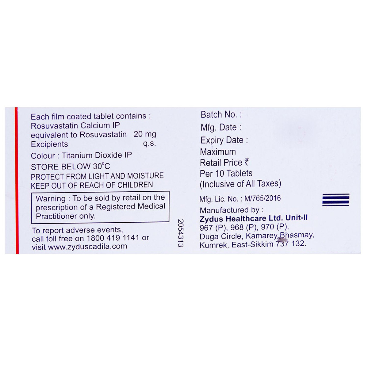 Zyrova 20 Tablet 10's, Pack of 10 TABLETS Zyrova 20 Tablet 10's, Pack of 10 TABLETS