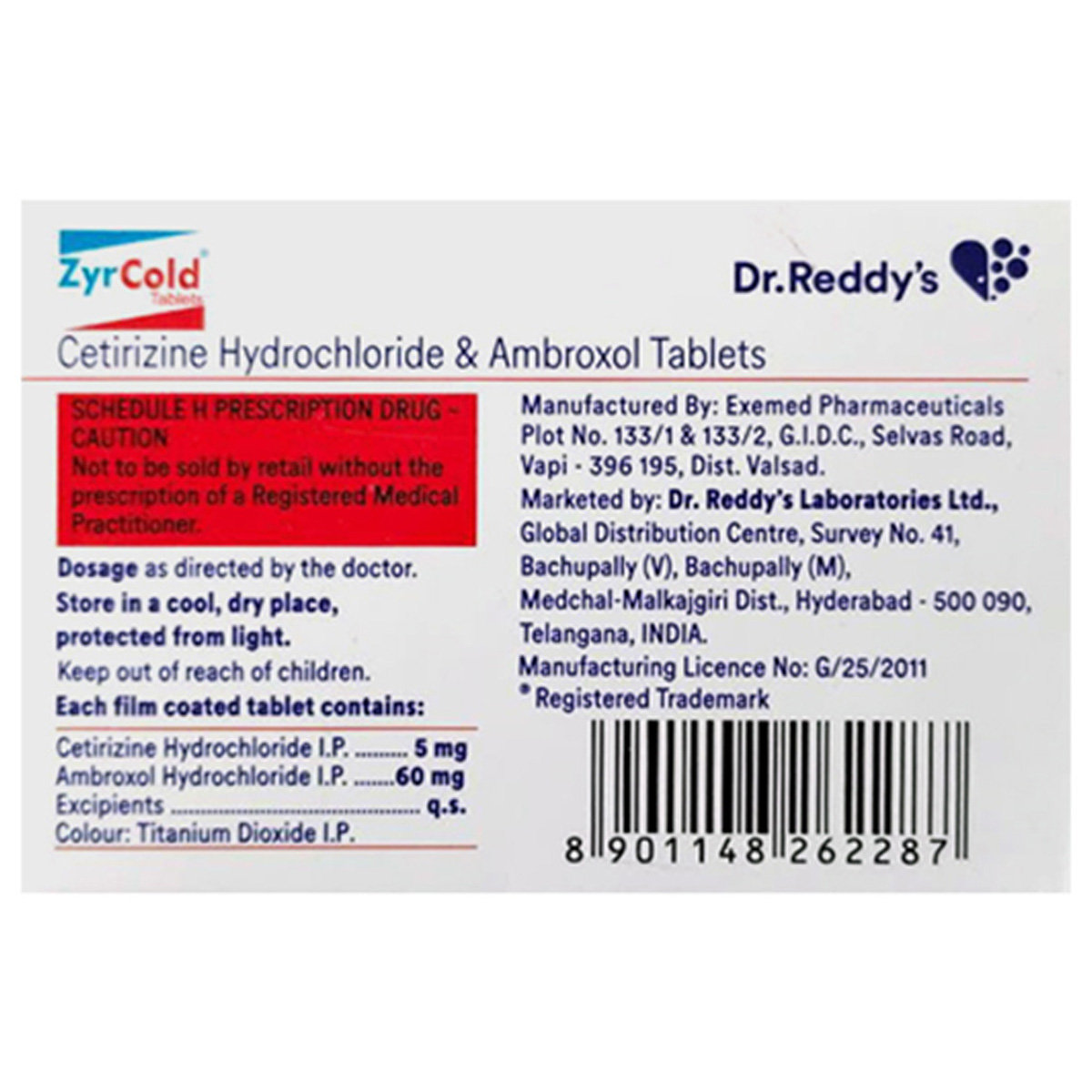 Zyrcold 3 mg/ 60 mg Tablet 15's, Pack of 15 TabletS Zyrcold 3 mg/ 60 mg Tablet 15's, Pack of 15 TabletS