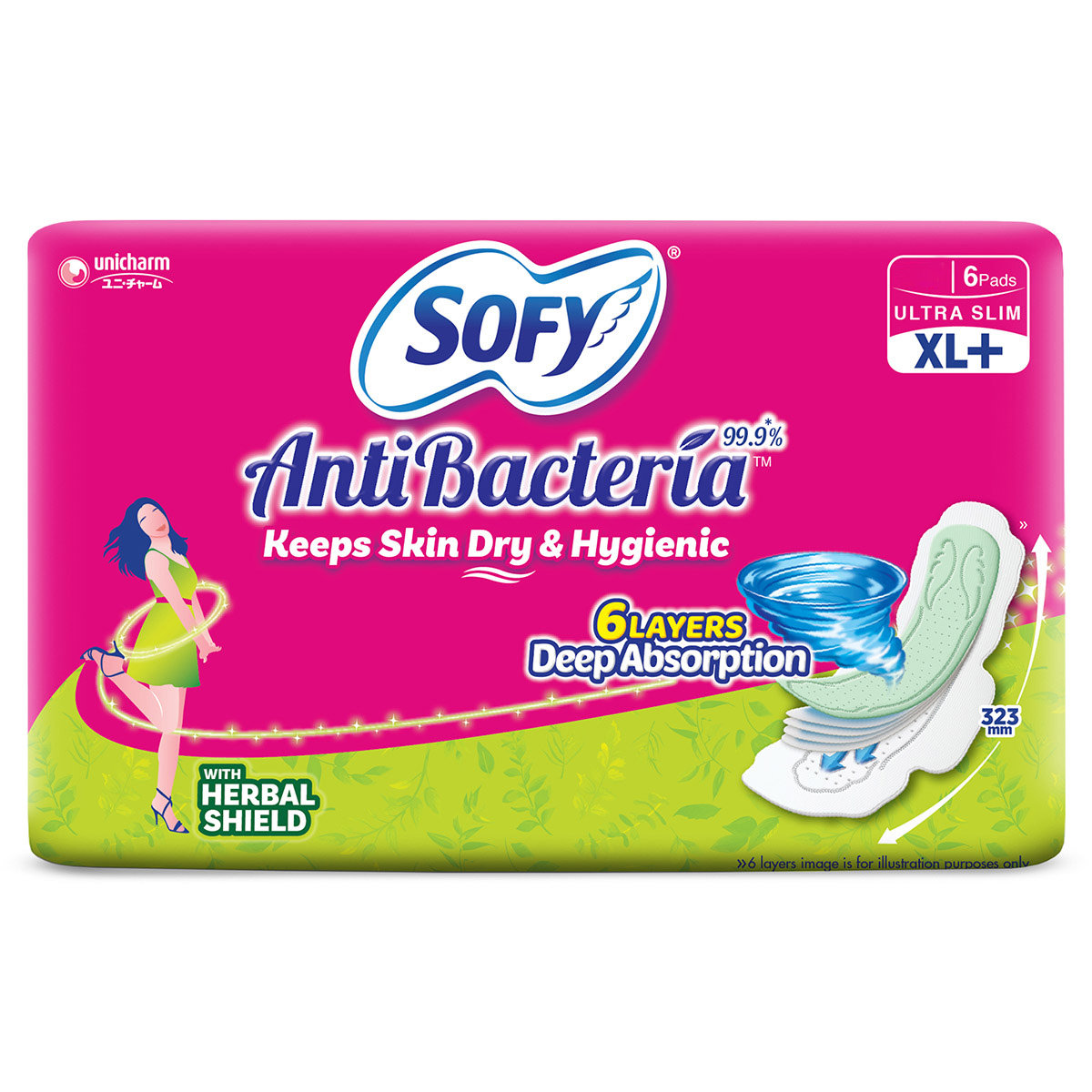 Sofy Anti Bacteria Sanitary Pads Super XL+, 6 Count, Pack of 1 Sofy Anti Bacteria Sanitary Pads Super XL+, 6 Count, Pack of 1
