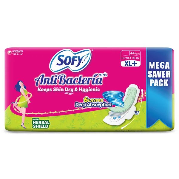 Sofy Anti Bacteria Ultra Slim Sanitary Pads XL+, 44 Count