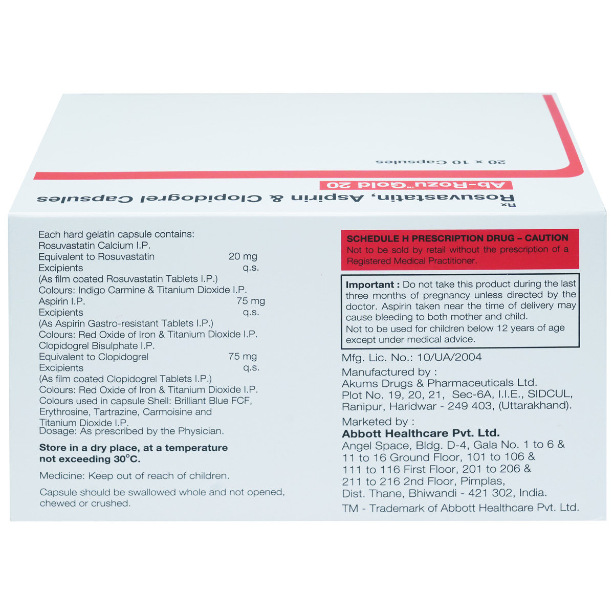 AB-Rozu Gold 20 Capsule 10's, Pack of 10 CapsuleS AB-Rozu Gold 20 Capsule 10's, Pack of 10 CapsuleS