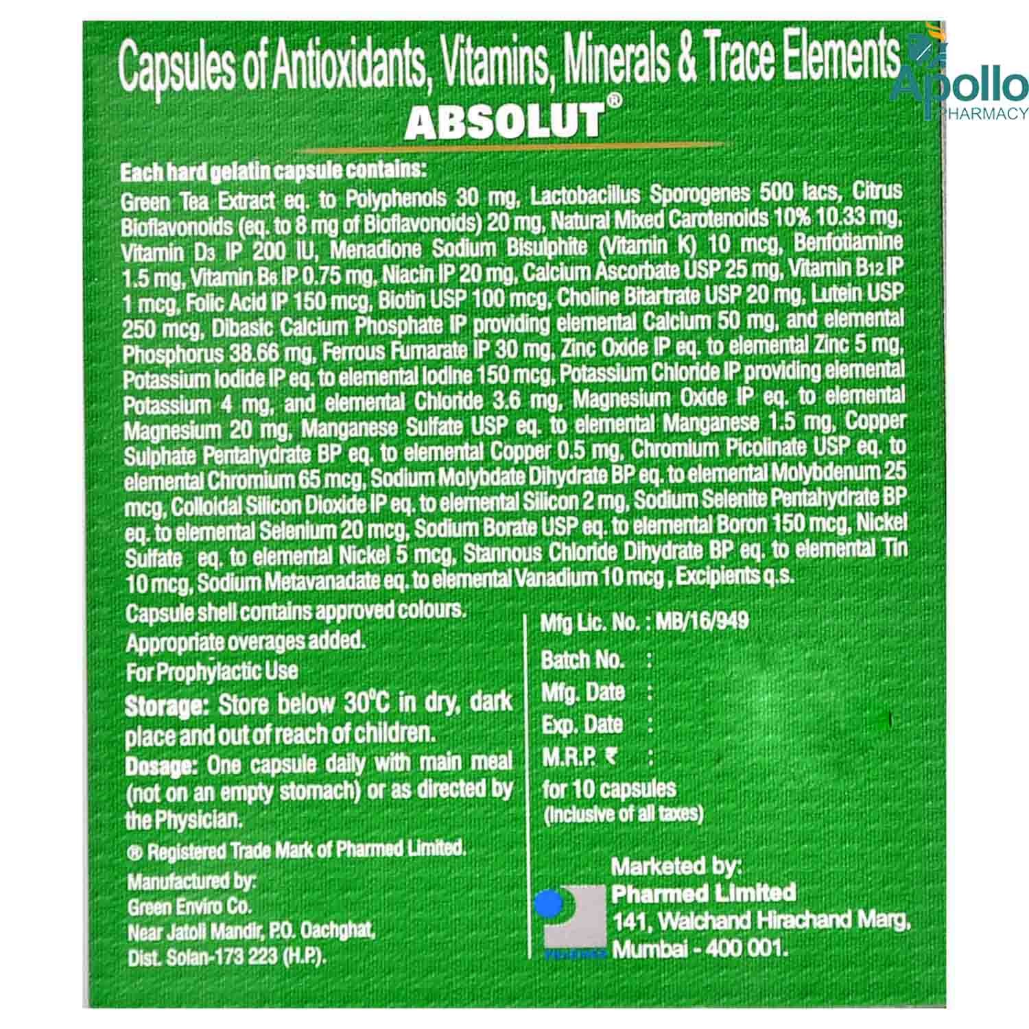 Absolut Capsule 10's, Pack of 10 Absolut Capsule 10's, Pack of 10