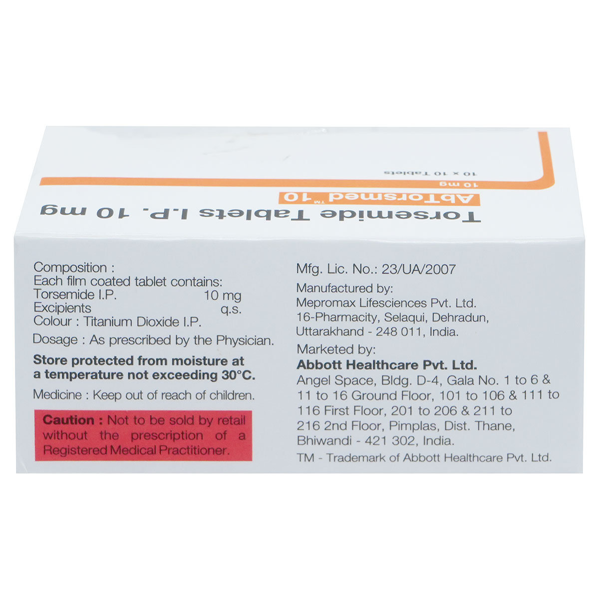 Abtorsmed 10 Tablet 10's, Pack of 10 TABLETS Abtorsmed 10 Tablet 10's, Pack of 10 TABLETS