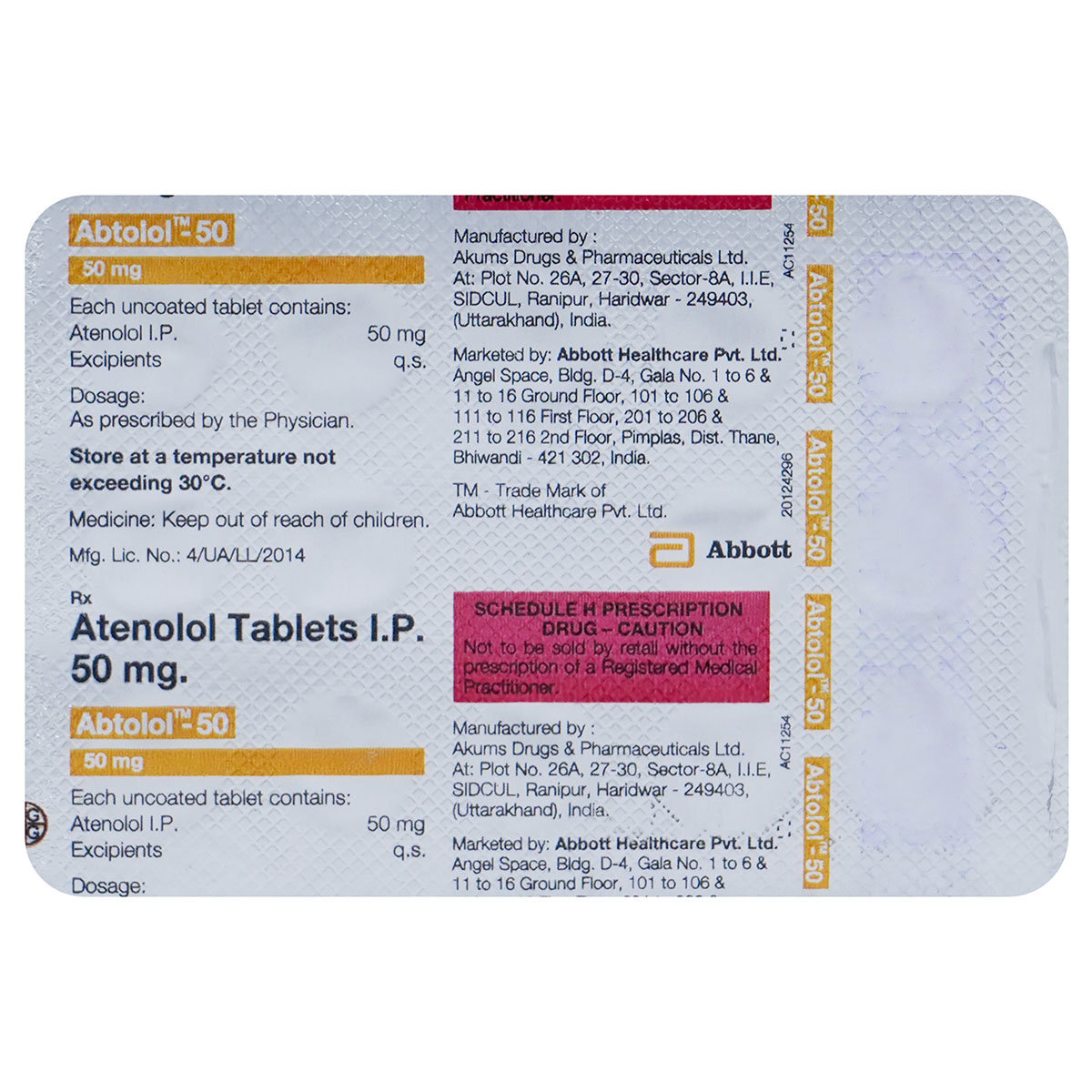 Abtolol-50 Tablet 14's, Pack of 14 TabletS Abtolol-50 Tablet 14's, Pack of 14 TabletS