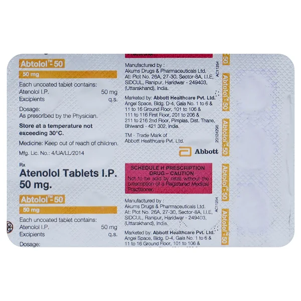 Abtolol-50 Tablet 14's, Pack of 14 TabletS