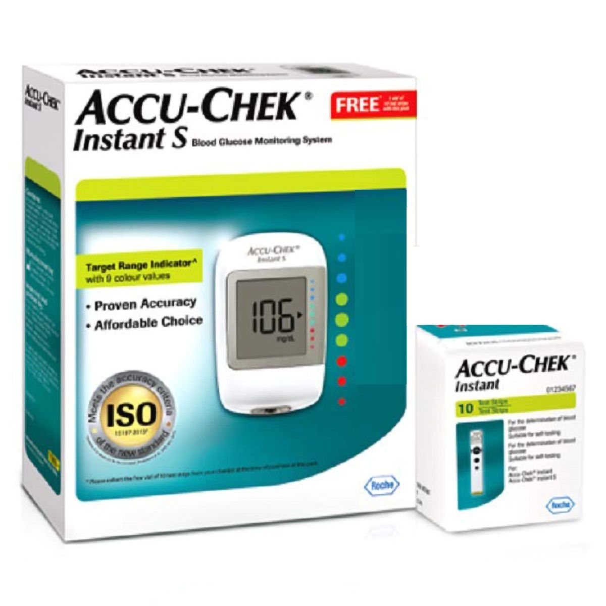 Buy Accu-Chek Instant S Blood Glucose Monitoring System With 10 Free Test Strips, 1 Kit Online