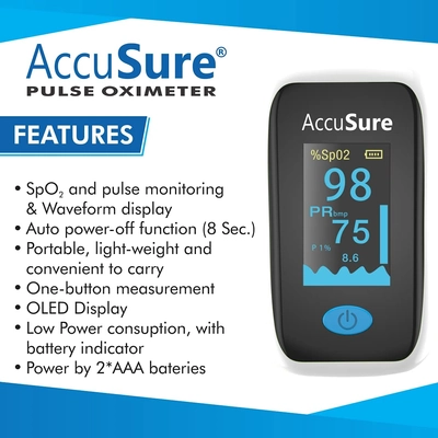 Accusure Finger Tip Pulse Oximeter YK011, 1 Count, Pack of 1