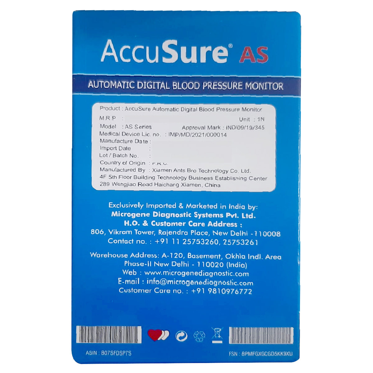 Accusure AS Automatic Digital Blood Pressure Monitor System, 1 Count, Pack of 1 Accusure AS Automatic Digital Blood Pressure Monitor System, 1 Count, Pack of 1