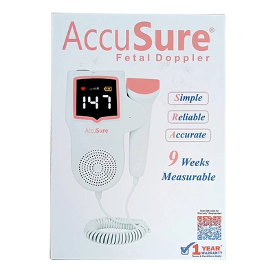 AccuSure Fetal Doppler FD-01 for Mothers Fetal Heart Rate Monitor, Pack of 1