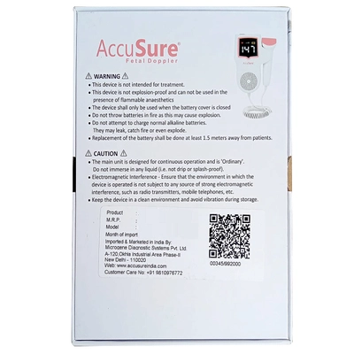 AccuSure Fetal Doppler FD-01 for Mothers Fetal Heart Rate Monitor, Pack of 1