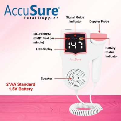 AccuSure Fetal Doppler FD-01 for Mothers Fetal Heart Rate Monitor, Pack of 1